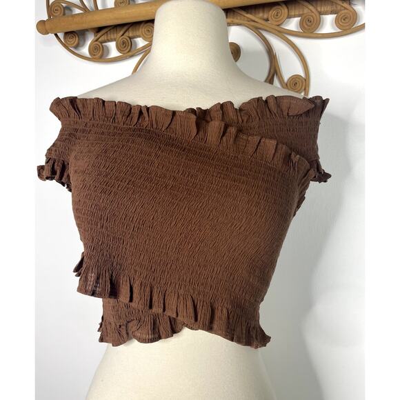 NEW Mango Cotton Wrapped Top Brown M - Picture 3 of 7